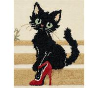 AYAOYANGGO DIY Animal Kit Crochet Loquet Chat Noir De Dessin Animé Kit De Broderie Au Point De Croix,Kits De Crochet Pour Tapis Travaux D'Aiguille Et Décoration Intérieure 35x46in