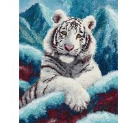 AYAOYANGGO DIY Animal Kit Crochet Loquet Tigre Blanc Fantastique Kit De Fabrication De Tapis Pour Adultes Et Enfants,Kits De Crochets À Loquet Pour Tapisserie,Broderie,Travaux D'Aiguille,Bric 35x46in
