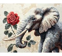 AYAOYANGGO DIY Animal Tapis Point Noué À Faire Éléphant Et Roses Kit De Fabrication De Tapis Pour Adultes Et Enfants,Kits De Crochets À Loquet Pour Tapisserie,Broderie,Travaux D'Aiguille,Bric 33x45in