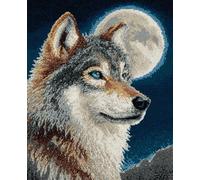 AYAOYANGGO DIY Animal Tapis Point Noué Kit Portrait De Loup Ensemble De Tapis À Faire Soi-Même Avec Toile Imprimée,Fil À Crochet,Broderie,Loquet,Tapisserie Pour La Décoration De La Maison 35x46in