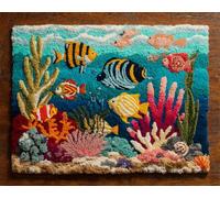 AYAOYANGGO DIY Paysage Kit Tufting Complet Coraux Et Poissons Marins Kits De Crochet À Loquet Pour Adultes，Set Broderie De Tapis，Kit De Fabrication De Coussins De Canapé À Faire Soi-Même 31x63in
