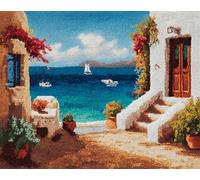 AYAOYANGGO Paysage Tapis Noué A Fairerue Du Port Kit De Fabrication De Tapis Diy Pour Adultes Et Enfants，Kits De Point De Croix，Broderie De Tapisserie Pour Débutants，Décoration D'Intérieur 35x46in