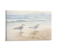 AYAROS Impression sur toile d'oiseaux marins en train de promener - Décoration murale vintage pour la maison et le bureau