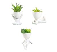 AYAROS Lot de 3 pots de fleurs en céramique en forme de humain - Décoration de bureau pour la maison, le bureau, l'intérieur et l'extérieur