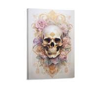 AYAROS Peinture abstraite horreur tête de mort aquarelle fleur gothique squelette sur toile pour maison chambre