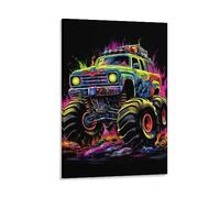 AYAROS Poster de peinture vintage en forme de camion de monstre - Aquarelle - Voiture de course - Impression sur toile - Décoration murale pour chambre