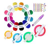 Ayasee Pompom Maker Kits, Pom pom Knitting Loom Kit Fluff Ball Weaver Needle Craft DIY Knitting Crochet Craft Tool Kit, 4PS Pompom Maker+10PS Knitting Stitch Markers+10PS Plastic Needles (37b)