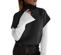 AYAZER 2023 Nouveau Pull à col roulé pour Femme Pull élégant et Confortable Hauts Automne et Hiver décontracté Lâche tricoté sans Manches Pull Gilet Pull-Noir-XL