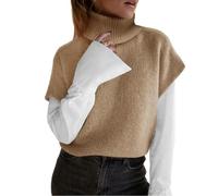 AYAZER 2023 Nouveau Pull à col roulé pour Femme Pull élégant et Confortable Hauts Automne et Hiver décontracté Lâche tricoté sans Manches Pull Gilet Pull-Kaki-XL