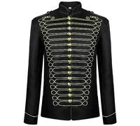 AYAZER 2023 Veste médiévale pour homme Steampunk Hussar Marching Band Militaire Batteur Parade Veste Manteau Cosplay Costume-Noir Doré-M
