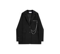 AYAZER Automne Blanc Élégant Gothique Blazer Femme Décontracté Mode Couleur Unie Double Boutonnage Poche Chaîne Manteau Streetwear Nouveau-Noir-M