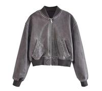 AYAZER Automne et hiver femmes effet vieilli PU imitation cuir blouson aviateur cardigan veste matelassée cuir coton manteau-Noir-M