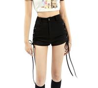 AYAZER Bandage Sexy Shorts Femmes Streetwear Gothique Mini Taille Haute À Lacets Décontracté Maigre Noir Goth Club Mode Été-Noir-M