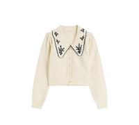 AYAZER Cardigan Pour Femme Pull Tricoté Mode Dames Mignon Blanc Cassé Col Peter Pan Style Coréen Vintage - Taille Unique