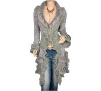 AYAZER Cardigan Pull Femme Pull Simple Boutonnage Dentelle Manches Cloche Veste Mi-Longue - Gris - Approvisionnement à Long Terme et approvisionnement continu