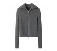 AYAZER Cardigan tricoté décontracté et Simple avec Fermeture éclair à Revers de Couleur Unie pour Femme - Gris - M