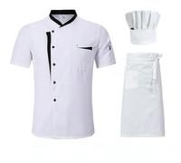 AYAZER Chemise Uniforme de Chef de Cuisine de Restaurant Unisexe, Veste de Chef à Manches Courtes/Longues, vêtements de Travail-Set_b-M