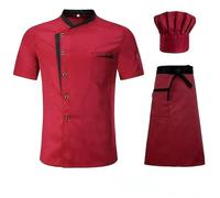 AYAZER Chemise Uniforme de Chef de Cuisine de Restaurant Unisexe, Veste de Chef à Manches Courtes/Longues, vêtements de Travail-Set_a-M