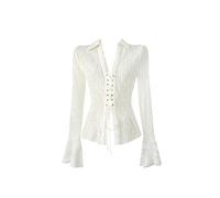 AYAZER Chemises et Chemisiers à Cravate Blanche pour Femmes Style coréen Harajuku Mode Dames Chemises cintrées Chemise à Manches Courtes Hauts Été-Abricot-M