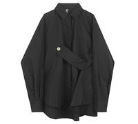 AYAZER Chemisier Femme Asymétrique Style Japonais Haut Streetwear Punk Cool Chemise Noire Oversize Manches Longues Boutonné Vêtements-hei-L