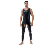 AYAZER Combinaison en PVC pour Hommes de Grande Taille Combinaison Sexy Slim Fit - Noir - 7XL