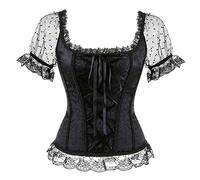 AYAZER Corset Femme Gros Seins Débardeur Corset Manches Femme À Lacets Bretelles Brocart Corset Grande Taille Corps Sexy 6XL-Noir-S