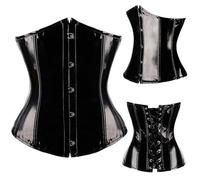 AYAZER Corset Gothique Sexy en Vinyle PVC Noir Lingerie Burlesque Noire Bustier Lingerie Steampunk Overbust Shapewear Taille SML XL XXL-2035Boucle sous Le Buste-XL
