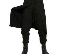 AYAZER Costume De Pantalon Noir Steampunk Médiéval pour Hommes Style Occidental Pantalon Lâche Épissé Scène Cosplay Halloween Pantalon De Mode Gothique-Noir-M