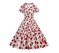 AYAZER Élégant Vintage Fleur Swing Une Ligne Décontractée Robe Évasée À Manches Courtes Coton Cerise Imprimé Rétro Sun Party Robes Courtes pour Femmes-1-L
