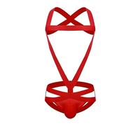 AYAZER Harnais élastique Jockstrap pour Hommes, sous-vêtements Justaucorps Sexy, Sangle Tanga, col Licou, Costume Une pièce-Rouge-XXXL