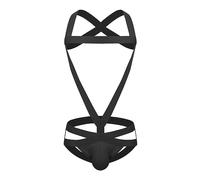 AYAZER Harnais Jockstrap élastique pour Hommes, sous-vêtements Justaucorps Sexy, Sangle de Body, String, col Licou, Costume Une pièce-Noir-M
