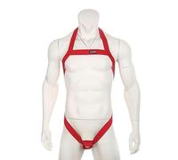 AYAZER Harnais Licou pour Hommes, Costume élastique, Sangle de Poitrine ajourée, Body, Lingerie avec Anneau de pénis, Rouge, Taille Unique