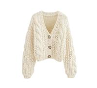 AYAZER Hauts en Tricot épais Faits à la Main pour Femmes, Cardigan Court en Tricot, Pull rétro à Manches Longues, Veste Chic-Beige-Taille Unique