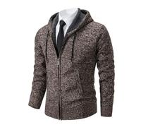 AYAZER Hiver Polaire Sweatercoat Hommes À Capuchon Chaud Cardigan Hommes Solide Tricot Épais Manteau Décontracté Fermeture Éclair Extérieur Jakcet Hauts en Tricot 4XL-Coffee-4XL