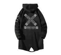 AYAZER Hommes Streetwear Noir Vestes et Manteaux Hip Hop Harajuku à Capuche Coupe-Vent pour Hommes Manteaux Vêtements pour Hommes-Noir-L