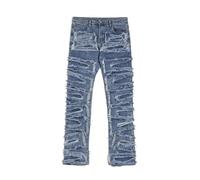 AYAZER Jean rétro déchiré en détresse pour Hommes, Lavage Direct, Pantalon en Denim Ample, Style Hip hop, Style décontracté, Bleu, Asiatique 36