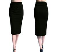 AYAZER Jupe Crayon Femme Nouveau Bureau Femme Stretch Serré Jupe Midi Femme Taille Haute Mi-Mollet Jupe Tricotée XL-Noir-S