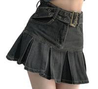 AYAZER Jupe d'été en Jean plissée Taille Haute en Forme de Poire Couvrant Le Corps, Jupe trapèze Amincissante-Noir-M
