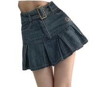 AYAZER Jupe d'été en Jean plissée Taille Haute en Forme de Poire Couvrant Le Corps - Jupe trapèze Fine - Bleu - M