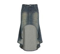 AYAZER Jupe en Jean lavé à Taille Basse de Style de Rue pour Femmes, Jupe Longue Amincissante à Ourlet de Lotus irrégulier-Bleu-L