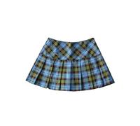 AYAZER Jupe plissée trapèze plissée Sexy à Fente latérale d'été Anti-Exposition pour Niche Filles Chaudes Jupe à Carreaux Taille Haute-Bleu-Vert Plaid-S