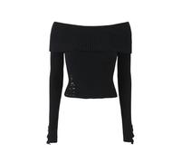 AYAZER Le Design est Plein de Pulls à col Simple, épaules dénudées et Manches Longues pour Femmes, Filles Chaudes avec Trous, Bords Bruts, Dessus des Doigts - Noir - S