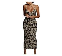 AYAZER Léopard Serpent Motif Imprimé sans Manches Robes De Soirée Femmes Streetwear sans Bretelles Moulante Robe Longue Robe De Cocktail Robes-Noir-XL