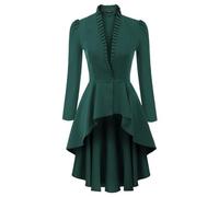 AYAZER Manteaux Longs pour Femmes, Manteau à Ourlet Haut et Bas, Steampunk, Manches Longues Bouffantes, col Montant, col en V, élégant, soirée en Club, Hauts décontractés-Vert-XXL
