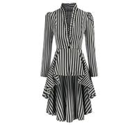 AYAZER Manteaux longs pour femmes, manteau à ourlet haut et bas, Steampunk, manches longues bouffantes, col montant, col en V, élégant, soirée en boîte de nuit, hauts décontractés-Gris foncé-XXL