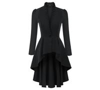 AYAZER Manteaux Longs pour Femmes, Ourlet Haut et Bas, Steampunk, Manches Longues Bouffantes, col Montant, col en V, élégant, soirée en Club, Hauts décontractés-Noir-M