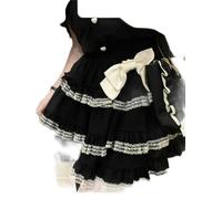 AYAZER Mini Jupe gâteau pour Femmes Noir décontracté élégant Jupe Sexy Lolita Taille Haute Dentelle Beau Style Gothique Doux-Jupes Noires et nœud-M