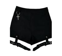 AYAZER Nouveau Harajuku Rétro Mode Femmes Gothique Punk Shorts Couleur Unie Ceinture Patchwork Taille Haute Gothique Printemps Shorts pour Femmes-One Shorts-S