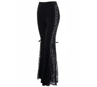 AYAZER Nouveau Pantalon évasé Gothique en Dentelle à Lacets Patchwork Pantalon Mince rétro Dentelle décontracté Pantalon évasé Femmes-Noir-M