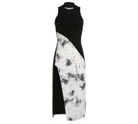 AYAZER Nouveau Style Chinois amélioré imprimé Noir et Blanc épissage Style Antique Cheongsam tempérament Mince élastique Robe Fendue Haute été-Noir et Blanc-S